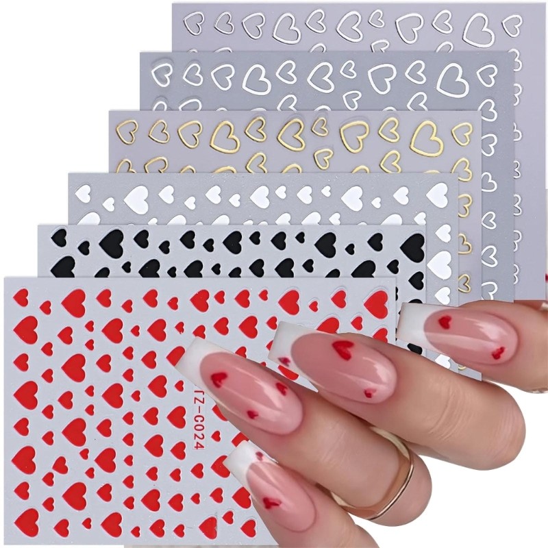 Hi * 6 Folhas Adesivos Para Arte Unhas Do Dia Dos Namorados , Decalques , Coração Vermelho , Designs , Deco