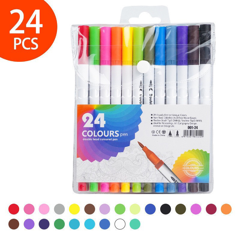 Kit 12/24/36/48/60/80/100/120 Caneta 2 em 1 Brush Lettering e Ponta Fina Dual Pen Canetinha Colorir Desenho