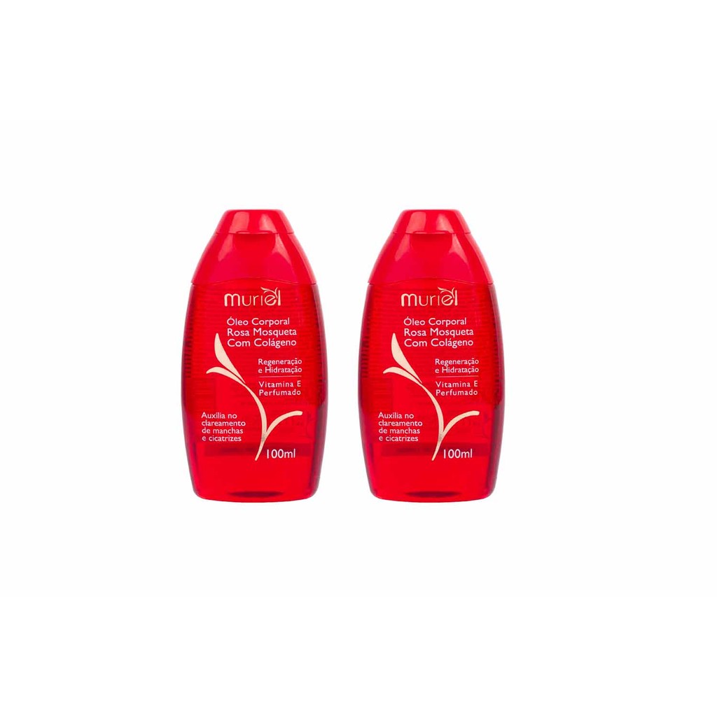 KIT COM 2 ÓLEOS CORPORAIS AMÊNDOAS COM ROSA MOSQUETA COM COLÁGENO 100ML MURIEL