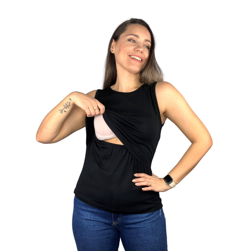 Blusa Amamentação Cores Premium Camiseta Regata T-shirt Gestante Grávida Maternidade Amamentar