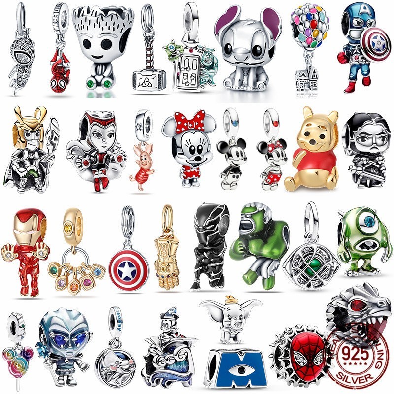 Pingente para pulseira banho de prata 925, coleção 2025 Homem-Aranha, cachorro, rato, urso, estilo clássico