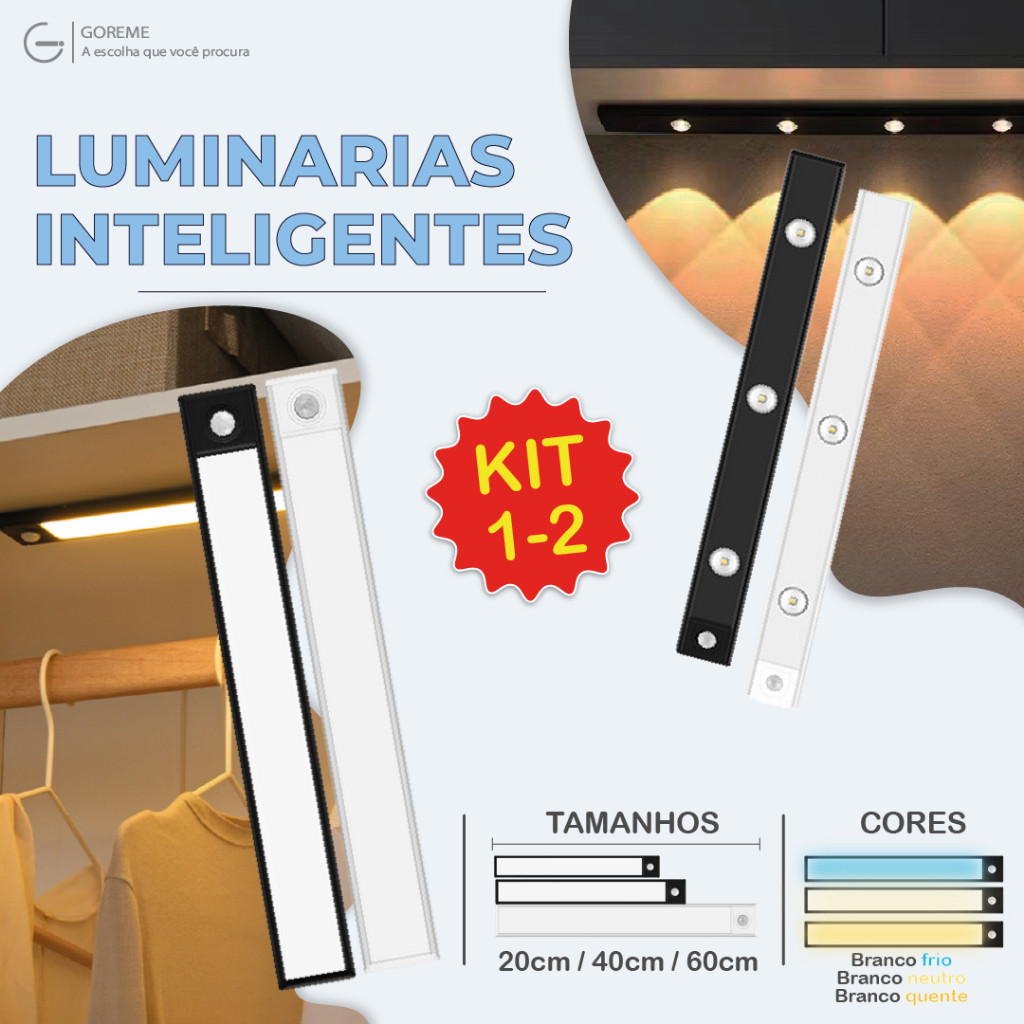 Smart Luminária Inteligente Ultra LED com sensor de movimento sem fio e Recarregável USB