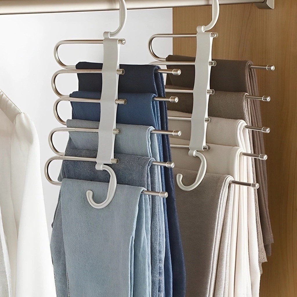 Cabide Para Calças Organizador Aço Inox Multifuncional Retrátil 5 em 1