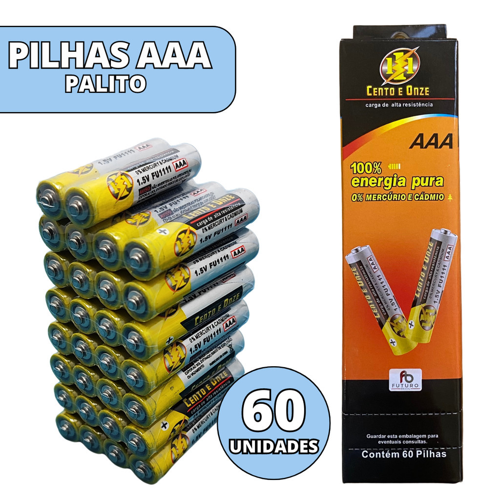 Kit De Pilhas 60 Unidades Palito AAA Para Relógio Controle