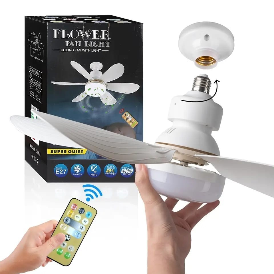 Ventilador de Teto Com Luz p/ Pequenos Espaços (6 Hélices) Controle Remoto Bivolt P.HQ