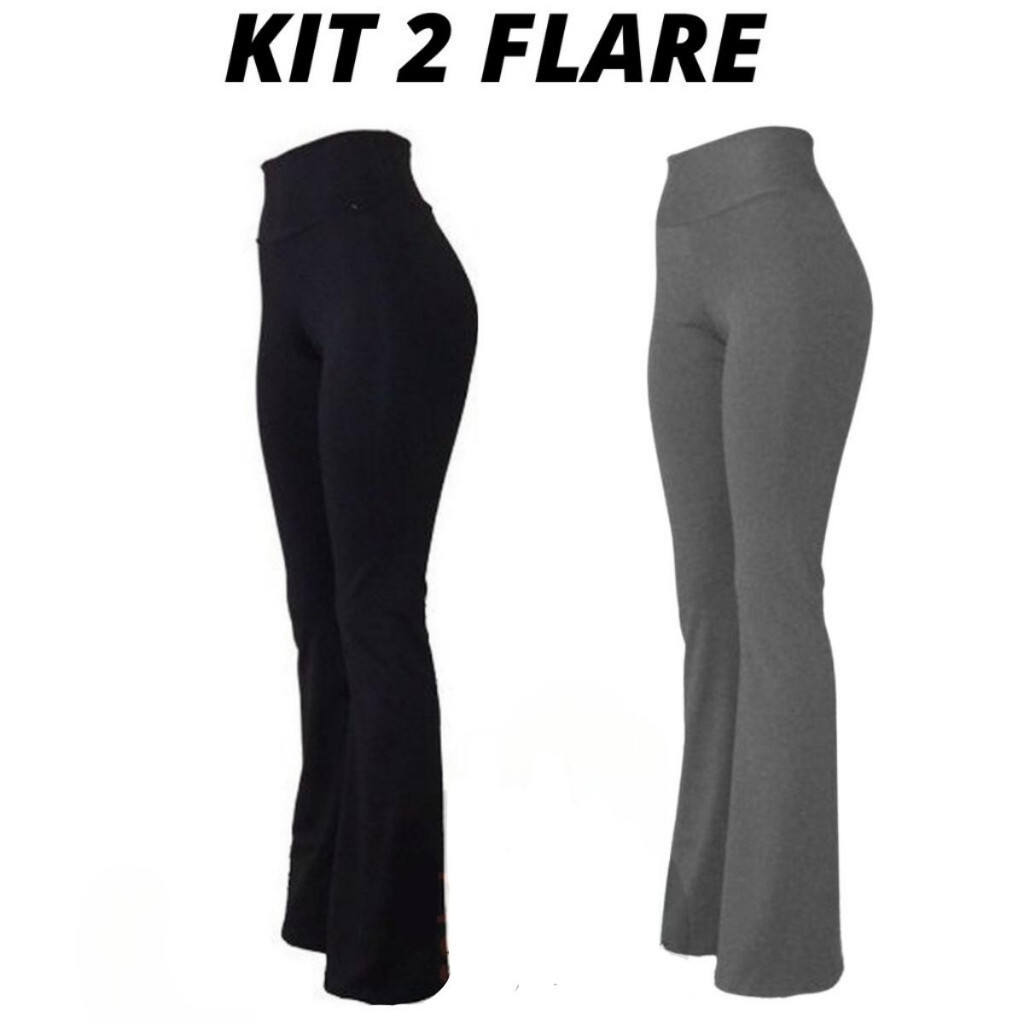 Kit 2 Calças Legging FLARE, Bailarina, Boca de Sino, Suplex Cintura Alta, Academia, Social ou Casual