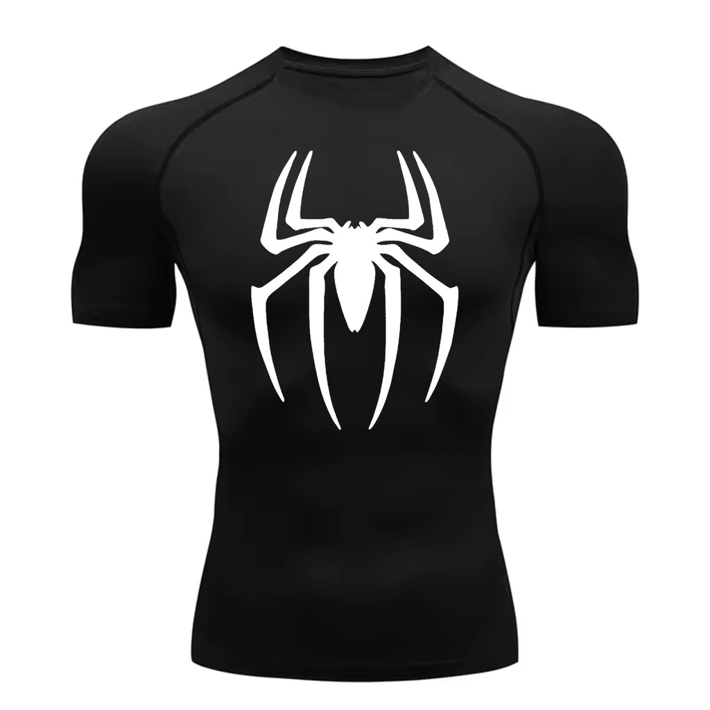 Camisa Compressão Proteção Uv 50+ Estampada Tecido Gelado Segunda Pele Manga Curta Aranha Homem Rash Spider Man