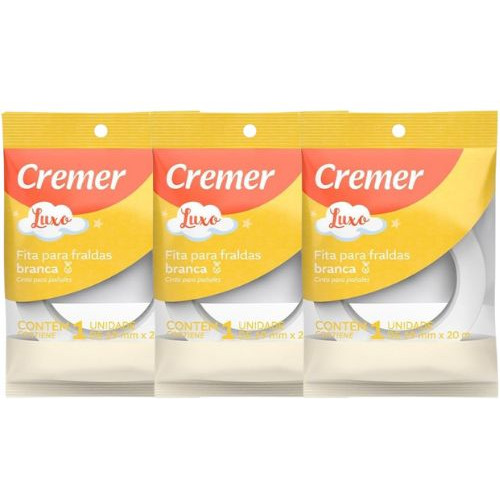 Kit C/3 Und. Fita Adesiva Branca P/fralda Cremer 19mm X 20m