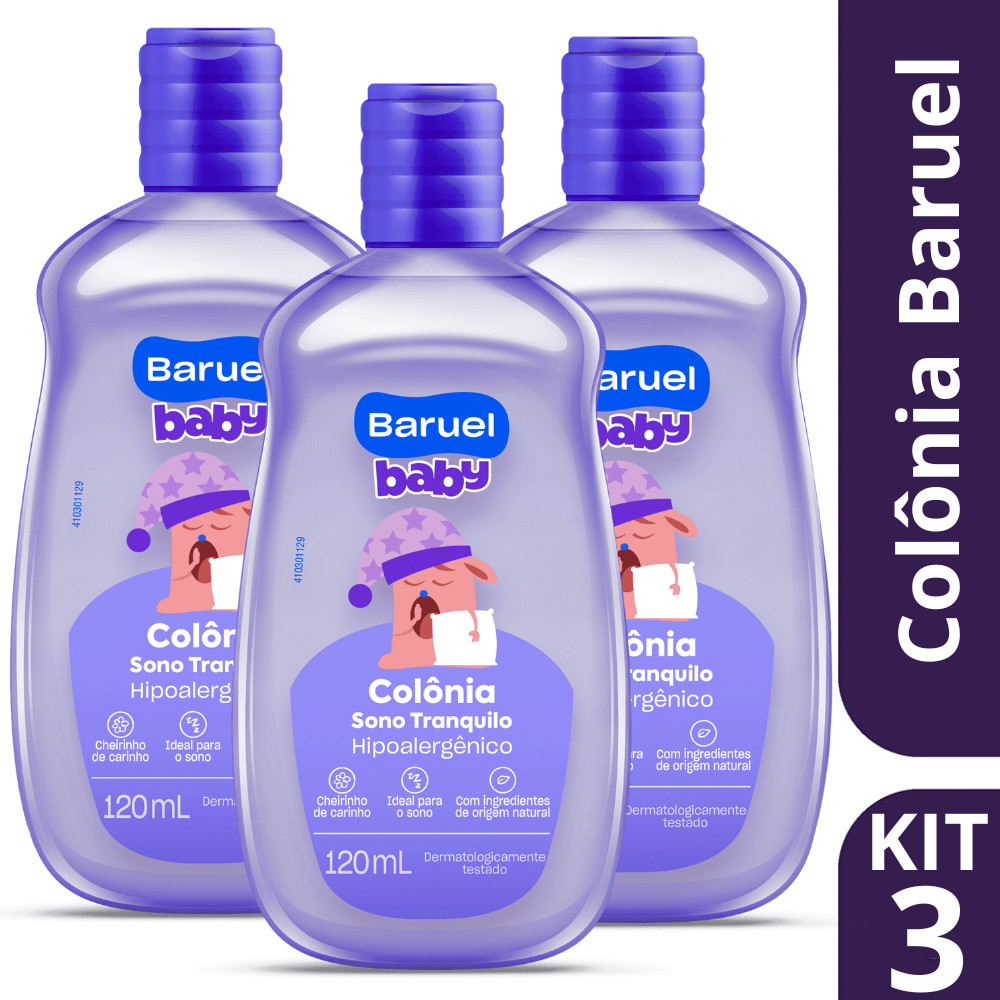 Kit 3 Colônia Infantil Baruel Baby Sono Tranquilo 120ml - Baruel Baby