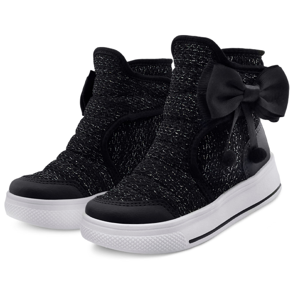 Bota Infantil Feminina Cano Alto Menina Preta/Brilho Lolikids