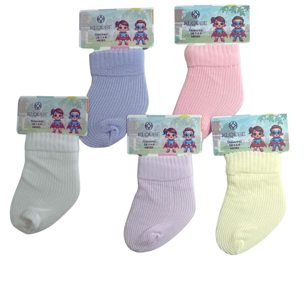 Kit 12 Pares de Meias para Bebê Recém Nascido - Saída de maternidade Sortidas - 0 a 10 meses