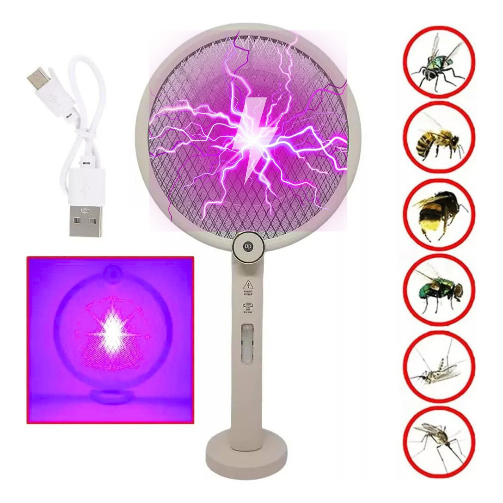 Raquete Elétrica Iluminação Uv Atrai Mata Pernilongos