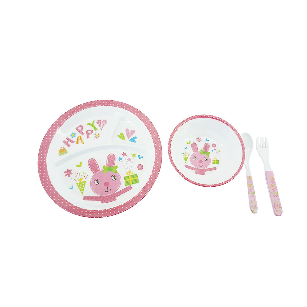 Conjunto de Prato Talheres Fofo Infantil Redondo Sortidos