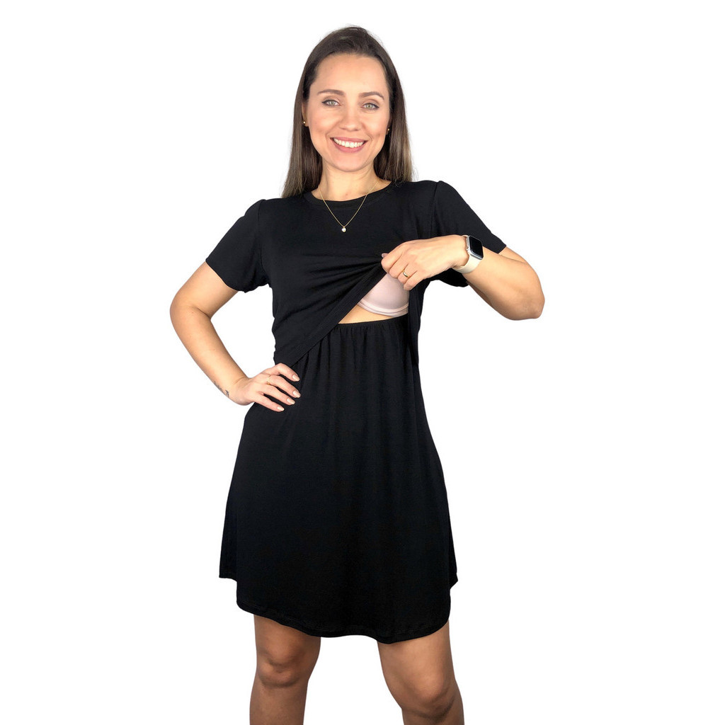 Vestido Amamentação Diversas Cores Viscolycra Premium Manga Curta Grávida Maternidade Amamentar