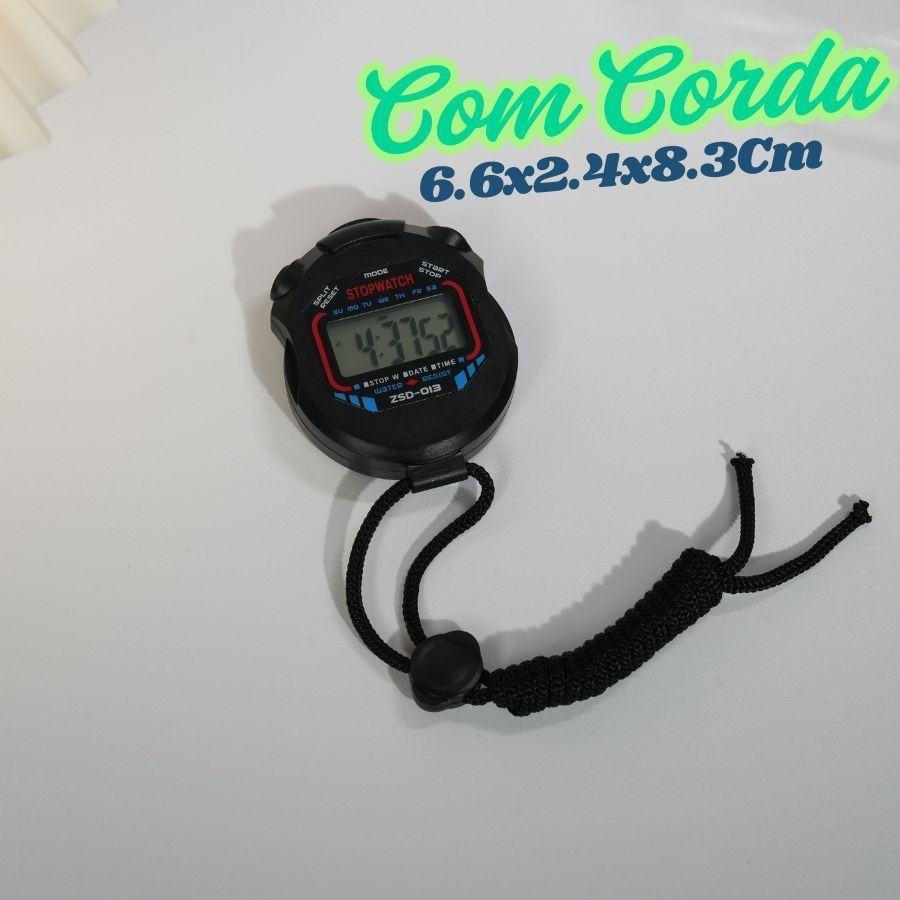 Cronômetro Progressivo De Resistente a água Mão Digital Alarme Hora Preto 6.6x2.4x8.3Cm Com Corda