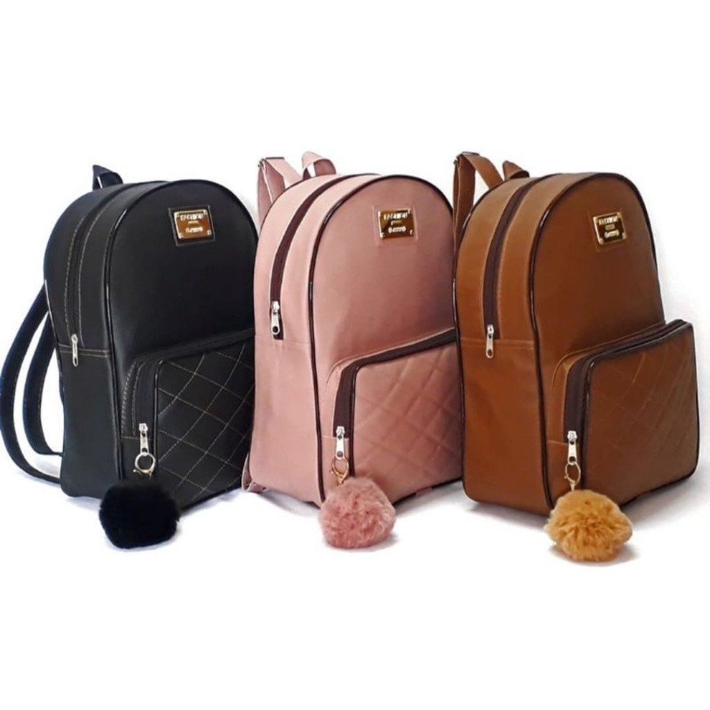 kit com 2 Bolsa Mochila feminina de Couro Sintetico. MODA PREMIUM Bolsas femininas de moda SEM POMPOM BELLUS