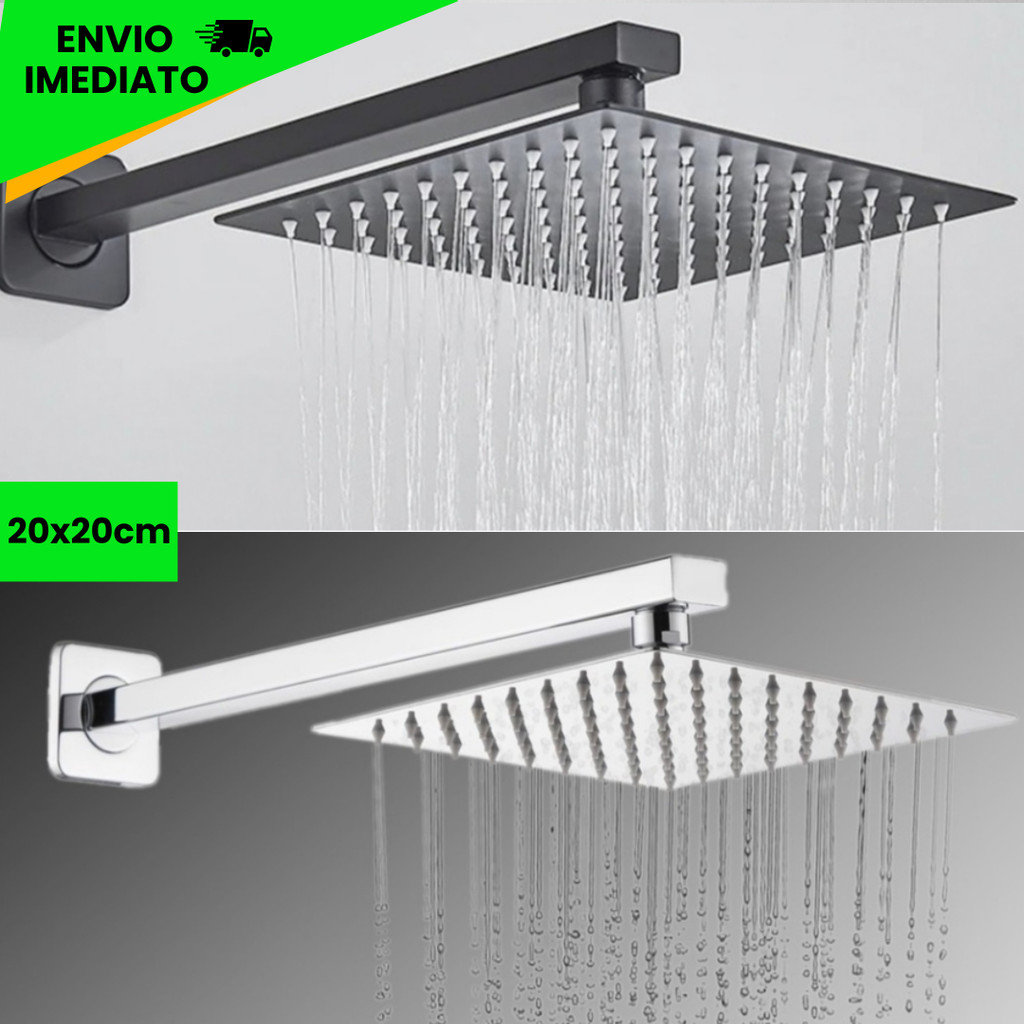 Ducha Chuveiro Inox Luxo Furos de Silicone Com Braço 40CM Designer Slim Fino Moderno