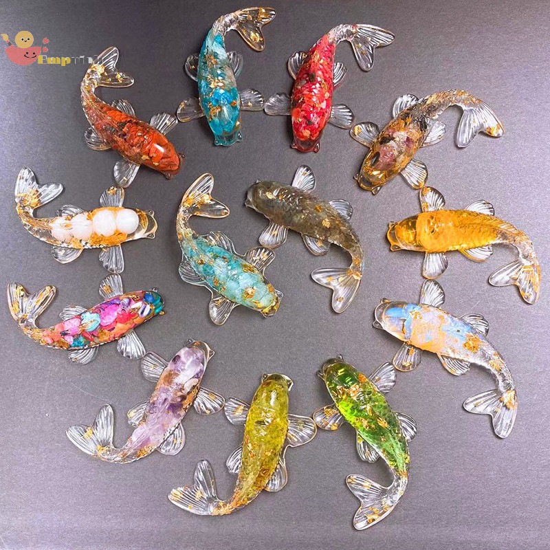 EMCH > Pedra De Cristal Cascalho Sorte Koi Peixe Estatueta Resina Fantasia Carpa Estátua Decoração Para Casa Ornamento M