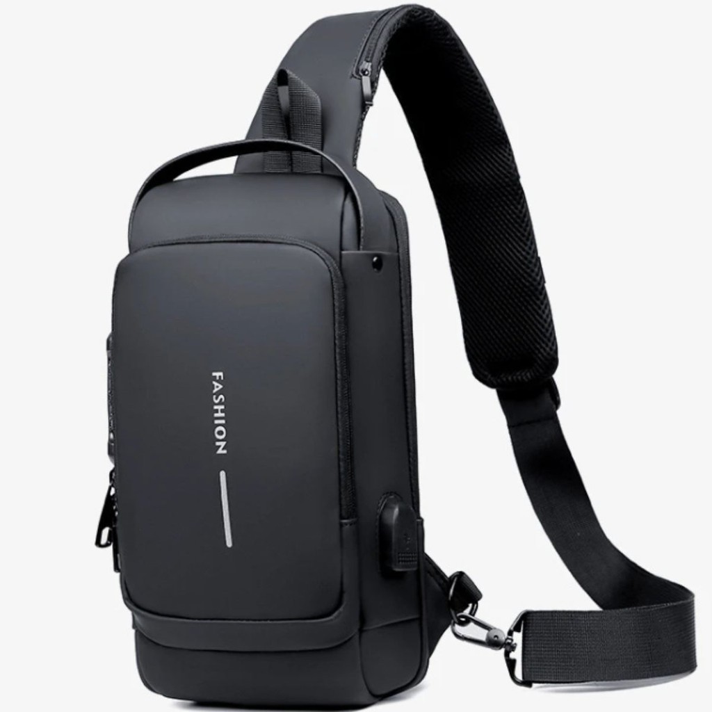 Mochila de Ombro Transversal Compacta Unilateral USB Trava de Código Á prova d'água  MARISA