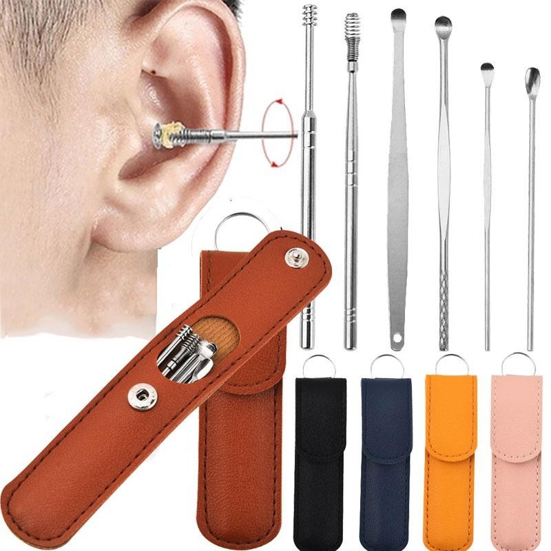 Kit 6 Peças Limpador de Orelha De Aço Inoxidável Portátil Para Remoção De Cera De Ouvido
