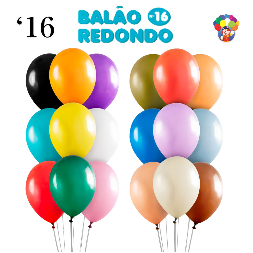 Balão Bexiga Redondo 16" Diversas Cores  - 24 Unidades