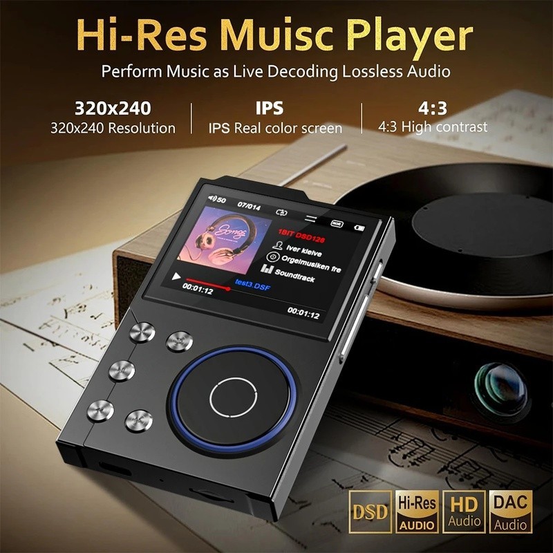 Hi-Fi MP3 Player Bluetooth 5.0 Lossless DSD DAD Alta Definição Contratado Áudio Digital 2.4 Polegada MP3 Walkman Embutid