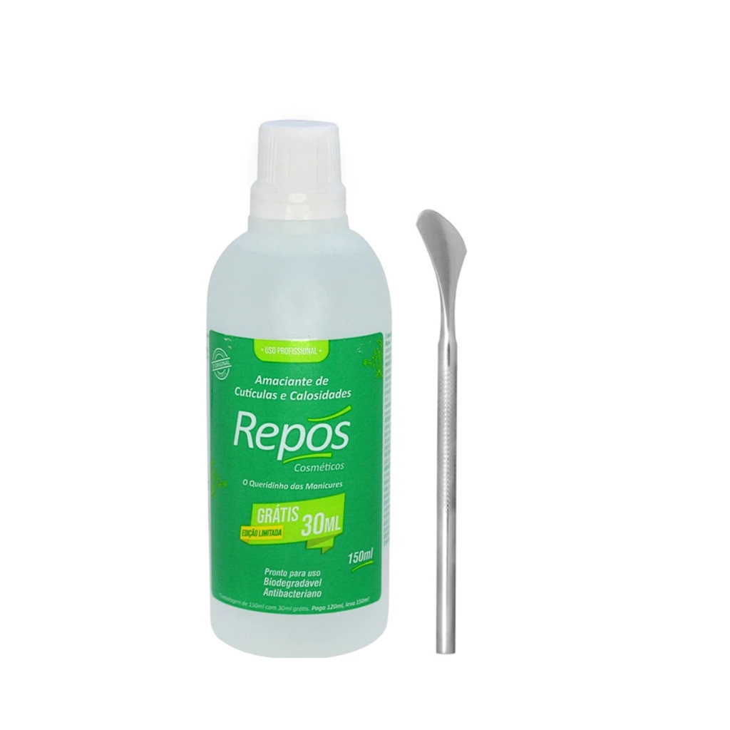 Amaciante de Cutículas e Calosidades 150ml Repos + Espátula Ref 222 em Aço Inox