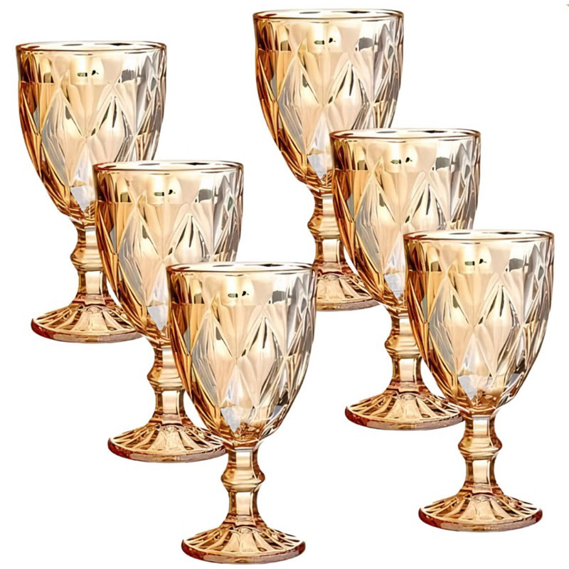 Taça De Vidro Diamante Dourada 340ml Sofisticação