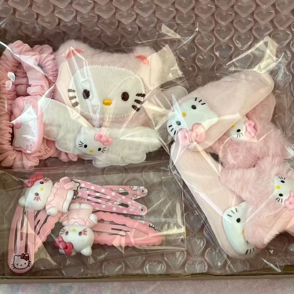 Conjunto De Grampos De Cabelo Hello Kitty Com 15 Peças , Acessórios Rosa Para Namorada , Laços
