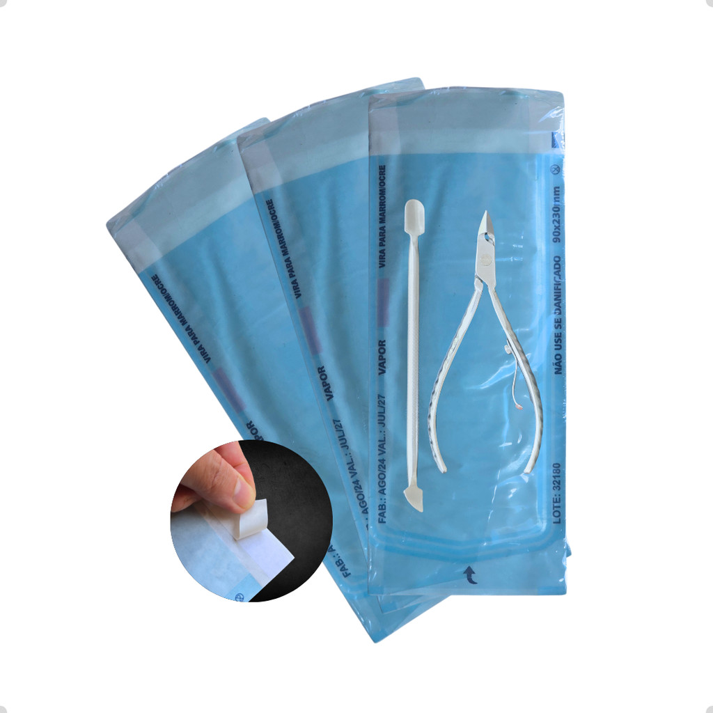 100 Unidades Envelope Auto Selante para Esterilização 9cmx23cm