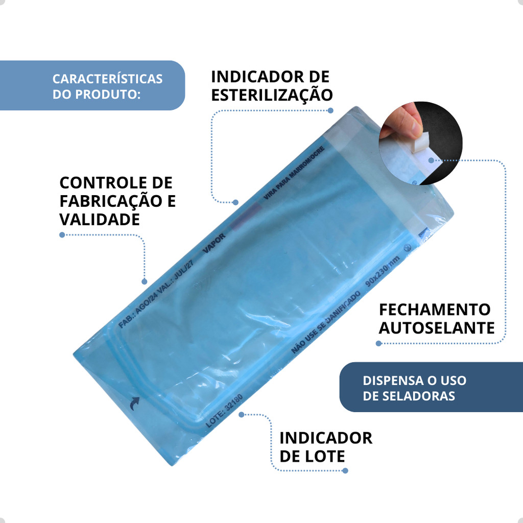 200 Unidades Envelope 9x23cm Auto Selante para Esterilização