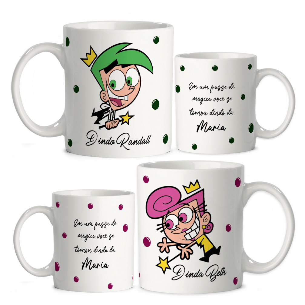 kit 2 Caneca Personalizada Padrinhos Mágicos de Batismo