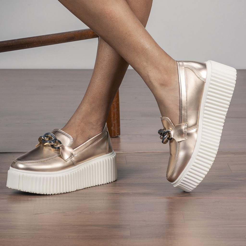 Mocassim Feminino Victoria Sola Antiderrapante Estilo Metalizado Conforto Leve Modelo GuGi 405-GG
