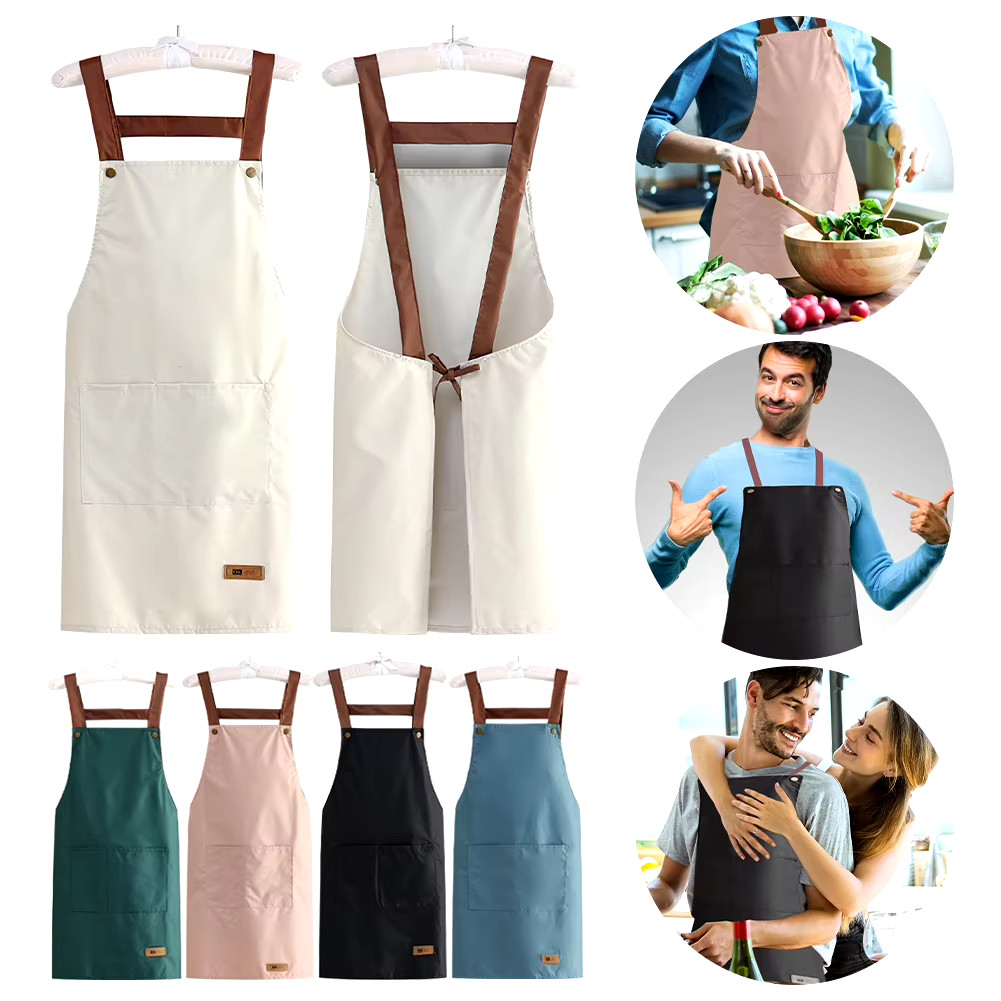 Avental de cozinha resistente a óleo e água, com grandes bolsos frontais e babador ajustável para o cozinheiro doméstico