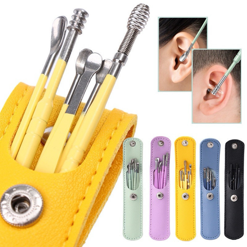 Kit 6 Peças Colher De Aço Inoxidável Portátil Para Remoção De Cera De Ouvido/Equipamento De Viagem