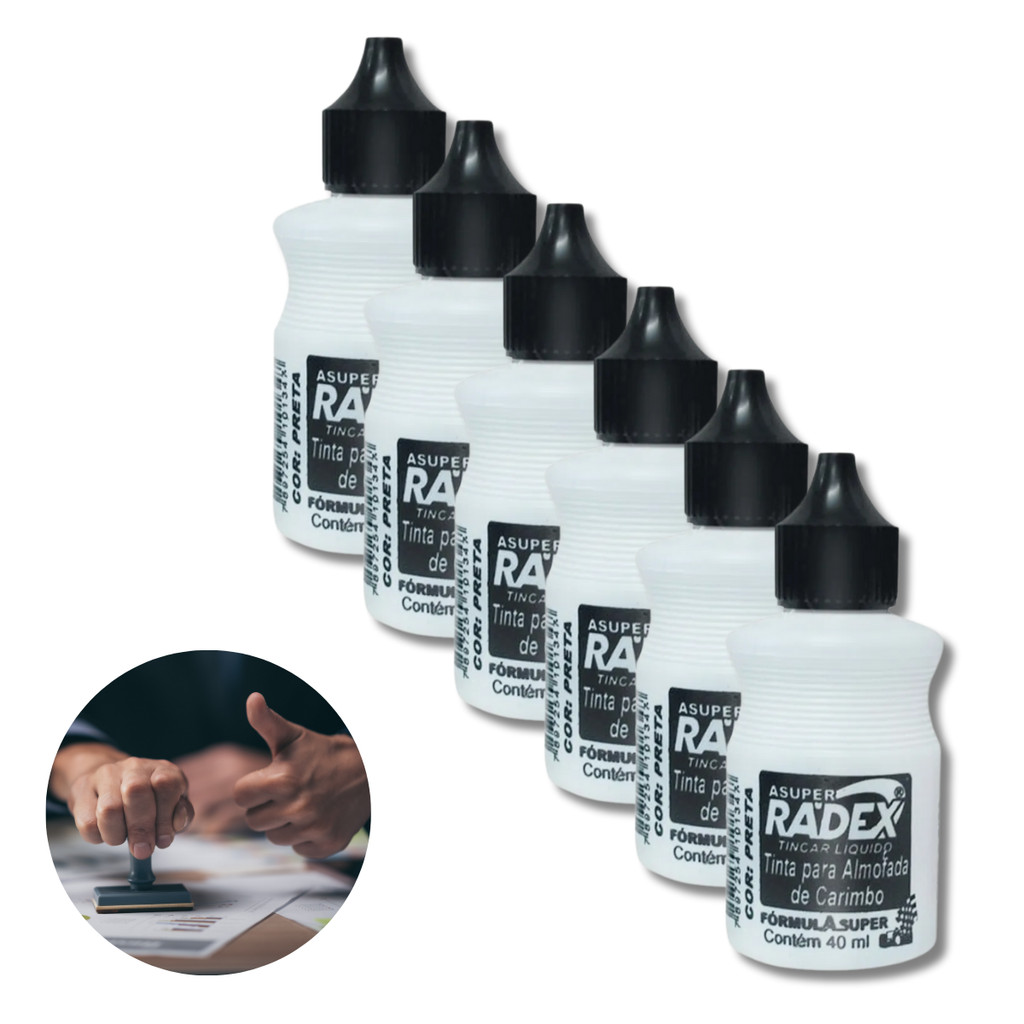Kit 6 Tinta Para Almofada De Carimbo Recarregável 40ML Cada