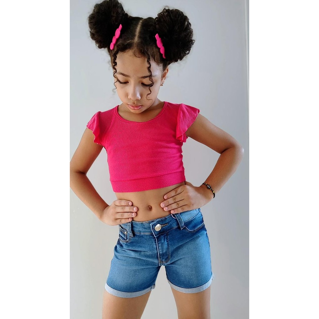 Short Jeans Infantil Menina Meia Coxa com Regulagem Cintura – Tamanhos 6 ao 16 – Claro e Escuro
