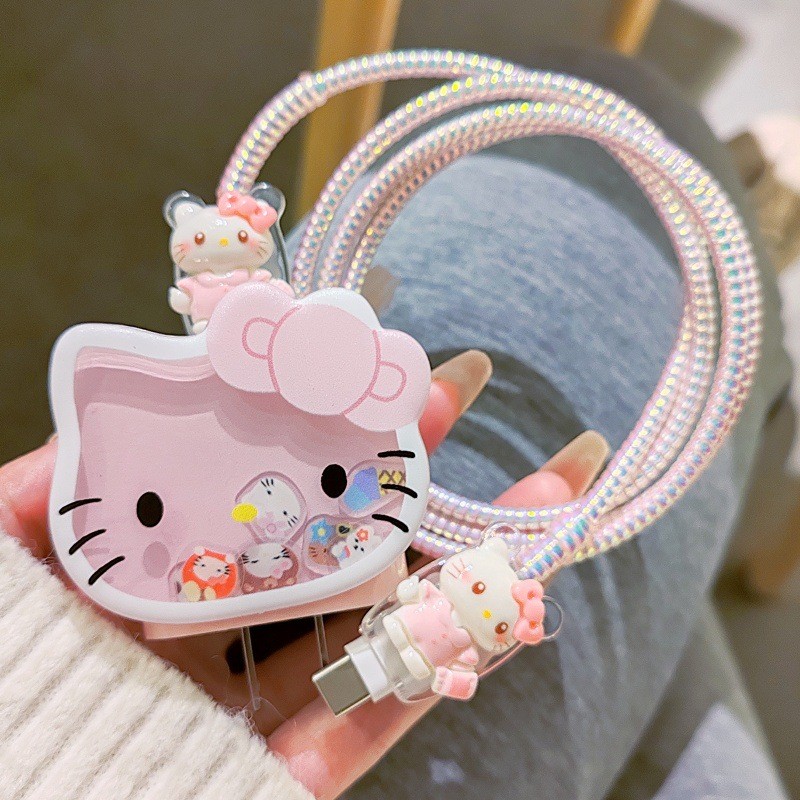 5 Unidades/Conjunto Novo AndWobble Hello Kitty Capa Protetora De Carregador De Cabo Shake Compatível Com Apple 15 18/20w