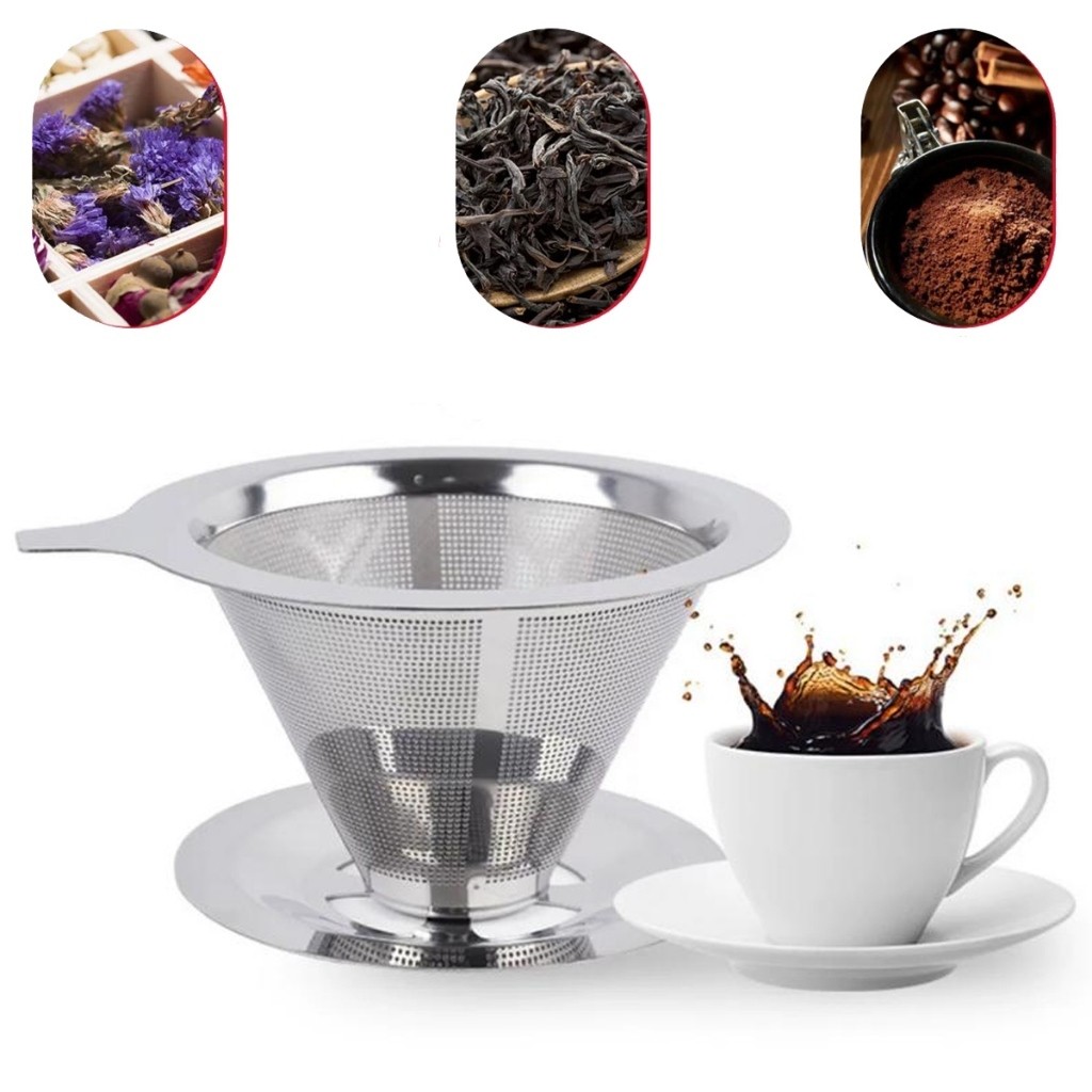 Filtro de Café Inox 304 Reutilizável Portátil com Dupla Camada Peneira Coador de Cafê Chá