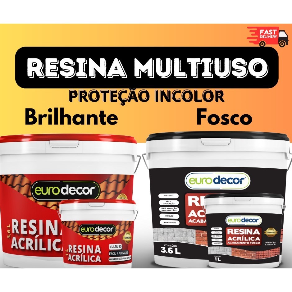Resina Acrílica 1L e 3,6L Eurodecor Base Água Brilhante, Acetinado e Fosca