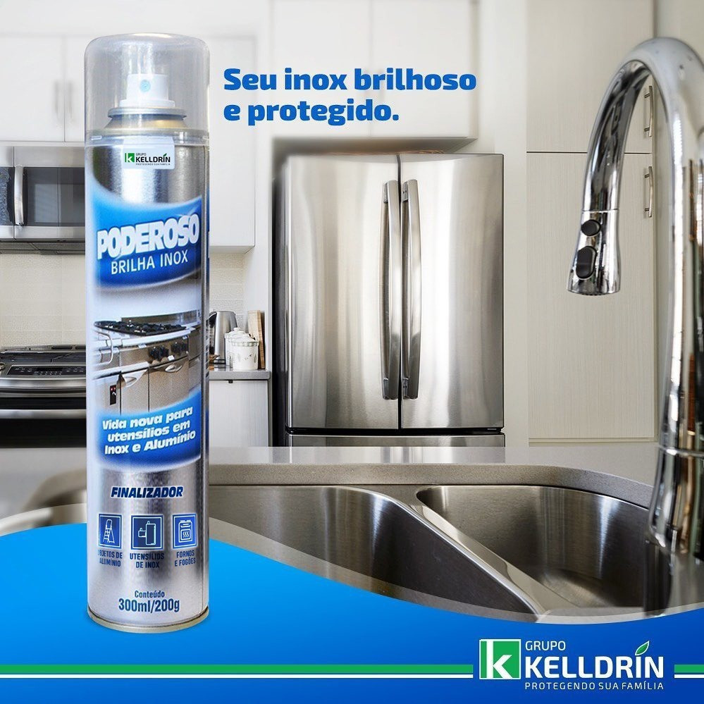 Spray Limpa e Brilha Inox Poderoso Kelldrin 300ml - ENVIO IMEDIATO