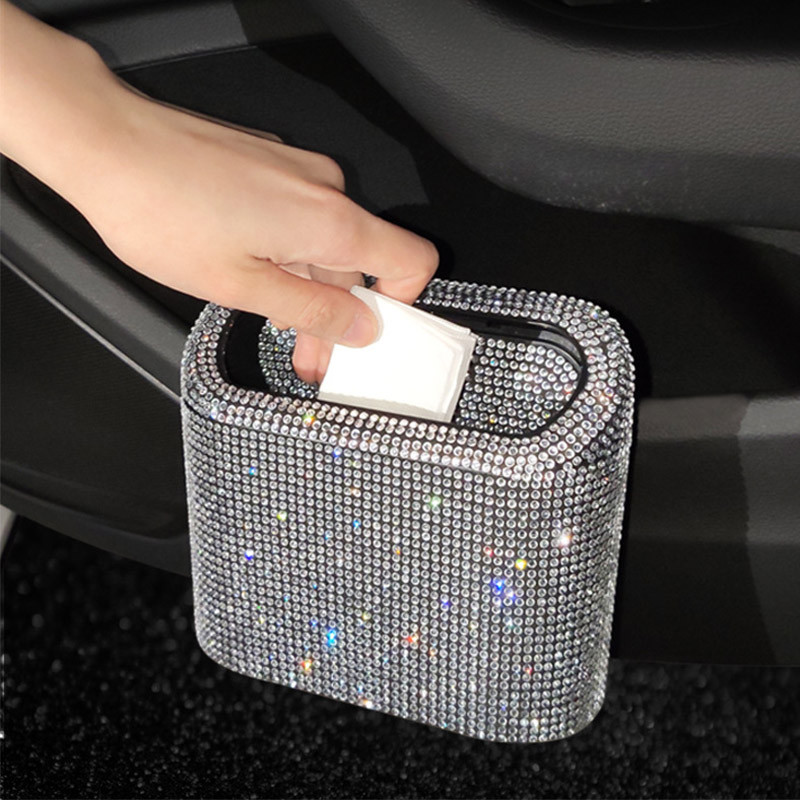 Glitter Lata De Lixo Suprimentos Automóveis Caixa De Armazenamento Grabber Bling Strass Acessórios Interiores Quadrado P