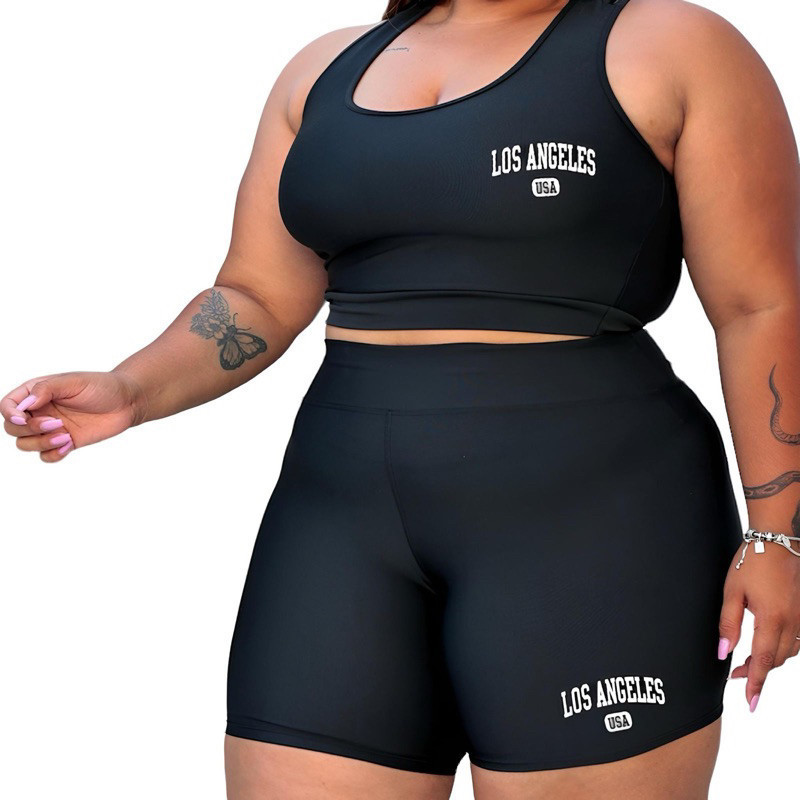 Conjunto Top e Short Academia Plus size
