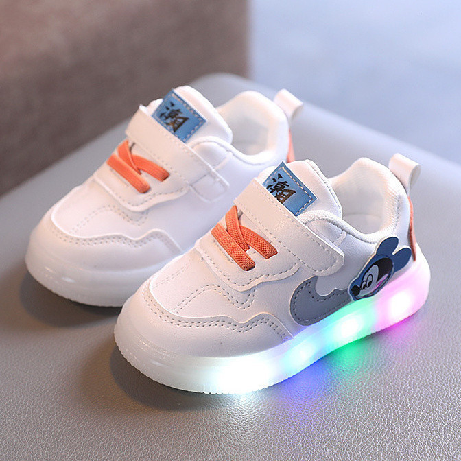 Sapatos Casuais para Crianças de 1 a 6 Anos, Tênis de Iluminação Padrão Mickey, Sapatos Casuais