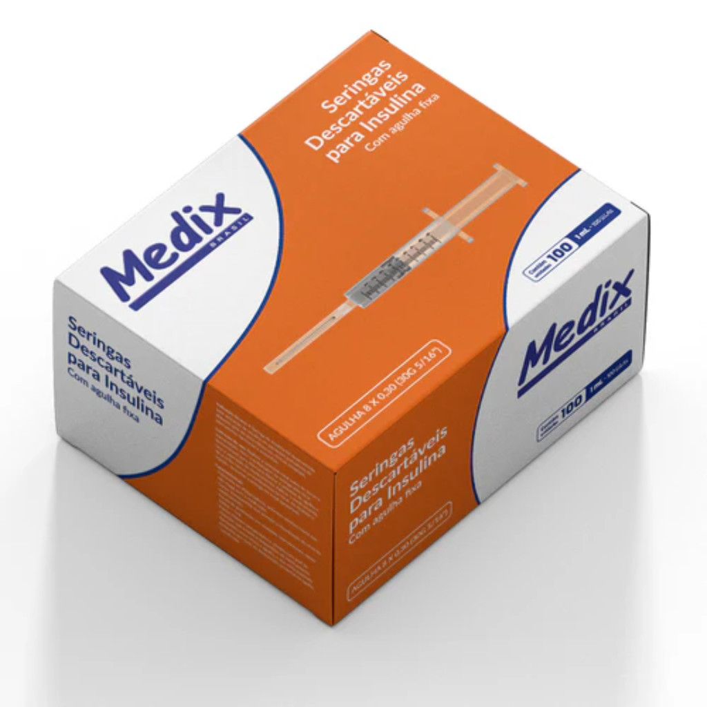 Seringa de Insulina 1ml com Agulha 8x0,3mm Medix - 100 Unidades