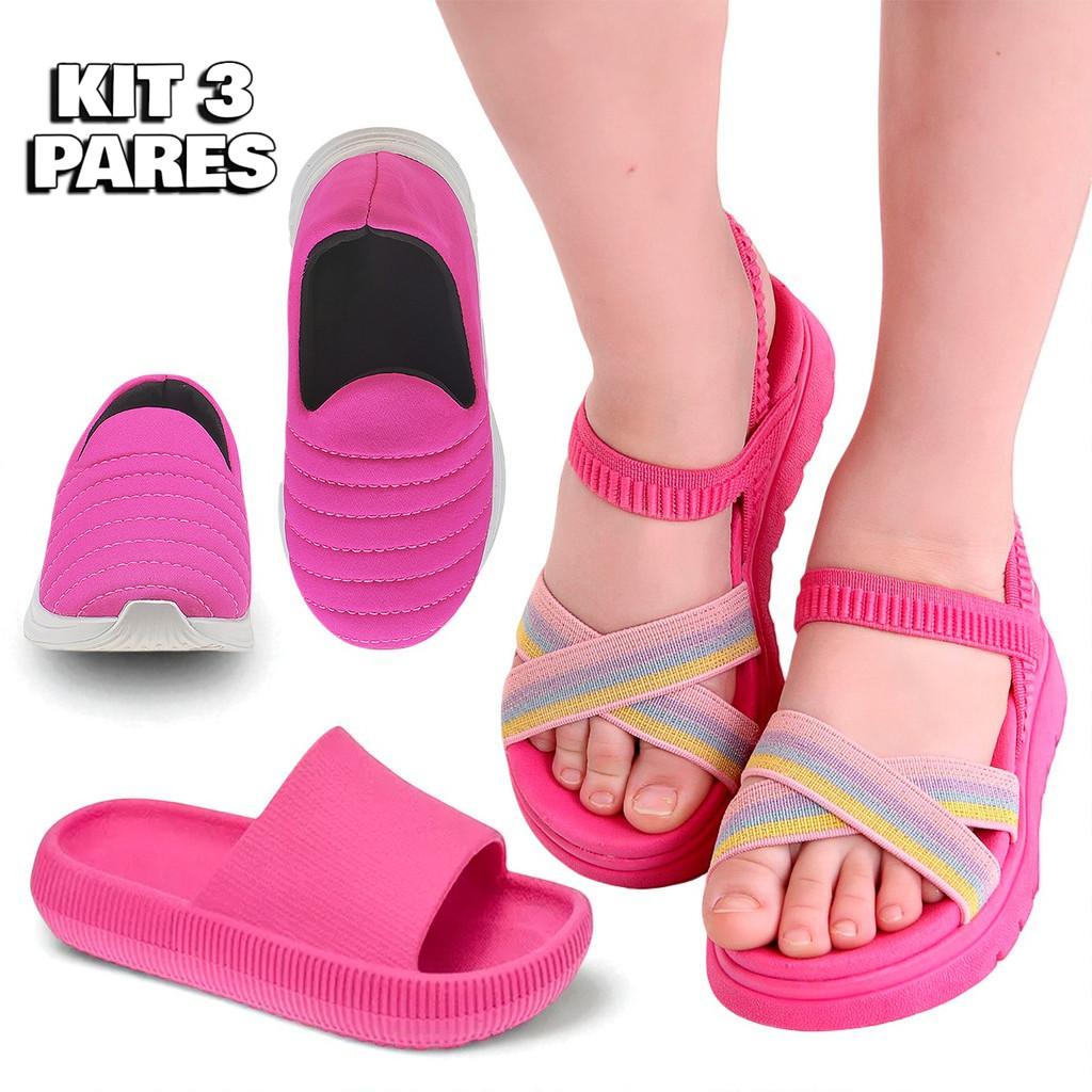 Kit 3 Pares Papete Tênis Chinelo Nuvem - Leve Macio - Dia a Dia Escolar Passeio