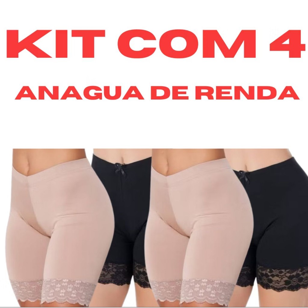 Kit Bermuda Com Renda Short Plus Size Anagua Feminino Segunda Pele Saiote Vestido Micro Lingerie