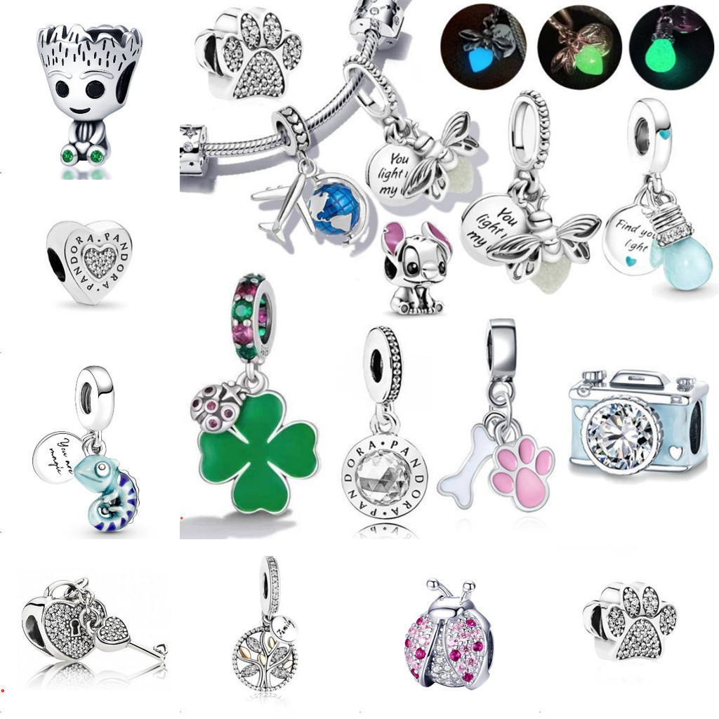 Berloque Encantos Prata 925 Trevo Mar Tartaruga Cereja Acessórios Pulseira Contas Amantes Diamante Incrustado