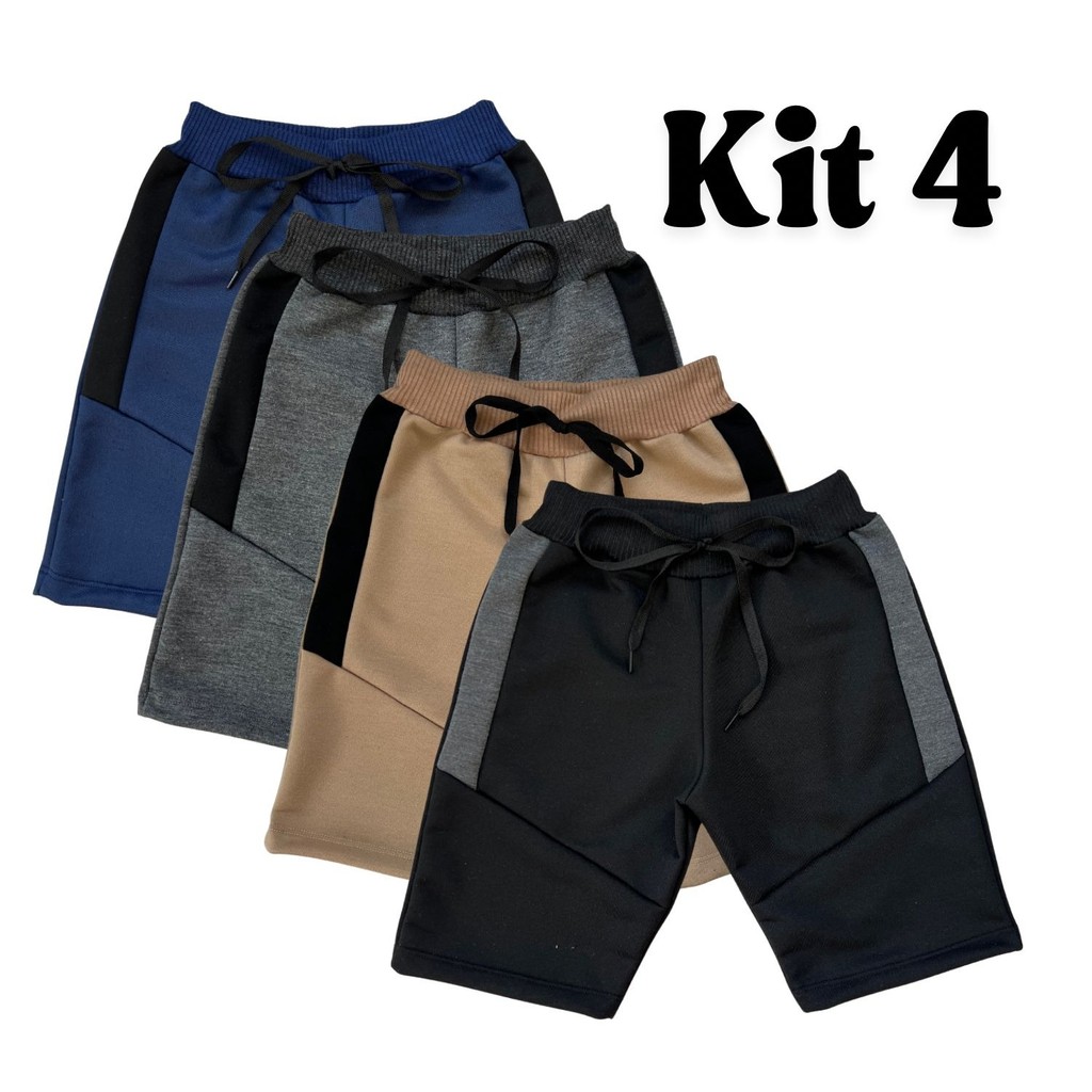 Kit 4 Bermuda Moletinho Infantil Confortável com Cadarço Escola Dia a Dia