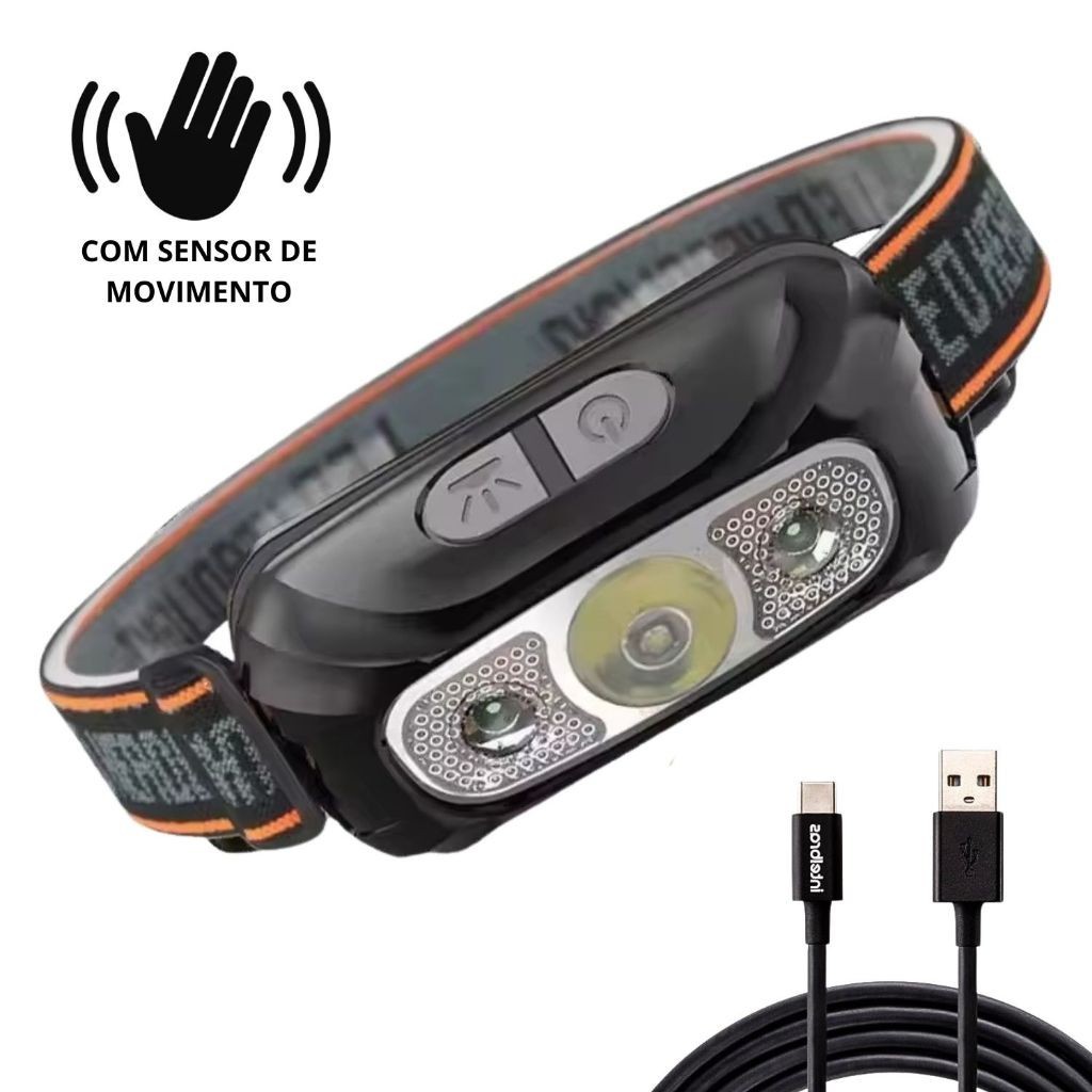Lanterna Cabeça Premium Recarregavel Sensor Prova D'água